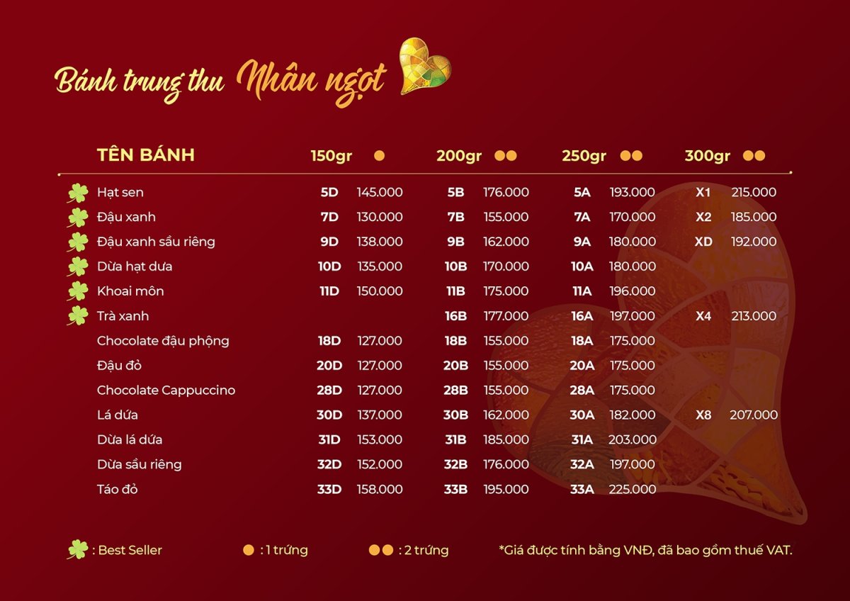  bảng giá bánh trung thu Givral 2026