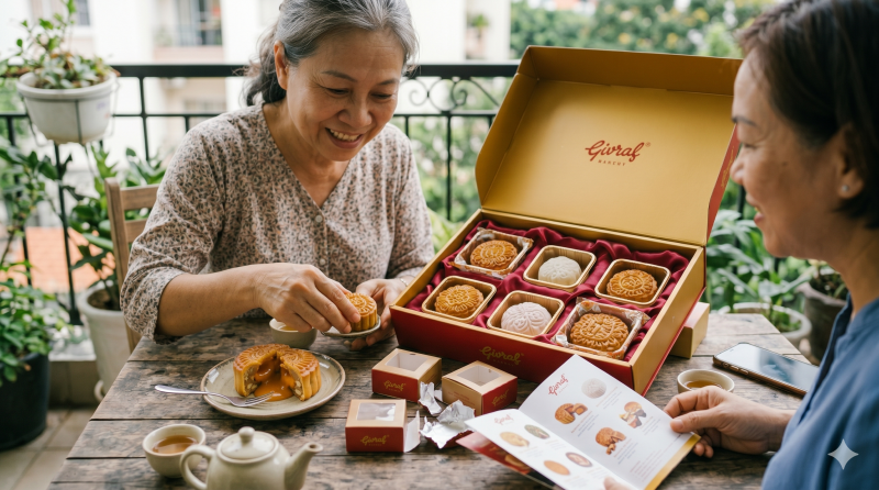  hộp quà bánh trung thu givral cao cấp mở ra nhiều bánh bên trong